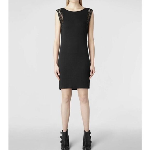 All Saints Eshi Vest Dress Fishnet Jeweled Little Black Dress Designer US size 0 - Picture 1 of 13